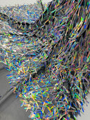 Sword Large Shiny Sequins - Silver Iridescent - Hanging Iridescent Sequins On Lace Fabric By Yard