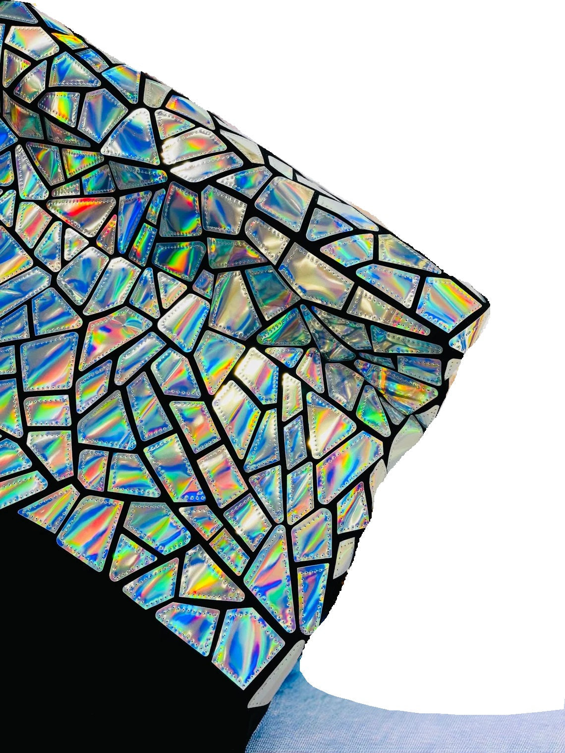 Mirror Sequins Velvet Fabric - Iridescent Silver - Large Shiny Mirror Cut Sequins By Yard