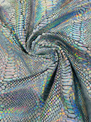Anaconda Stretch Velvet - Silver Iridescent - 58/60" Stretch Velvet Fabric with Anaconda Snake Print By Yard