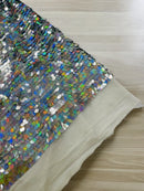 Round Large Sequins - Silver Iridescent - Paillette Large Round Sequins Design Fabric By Yard