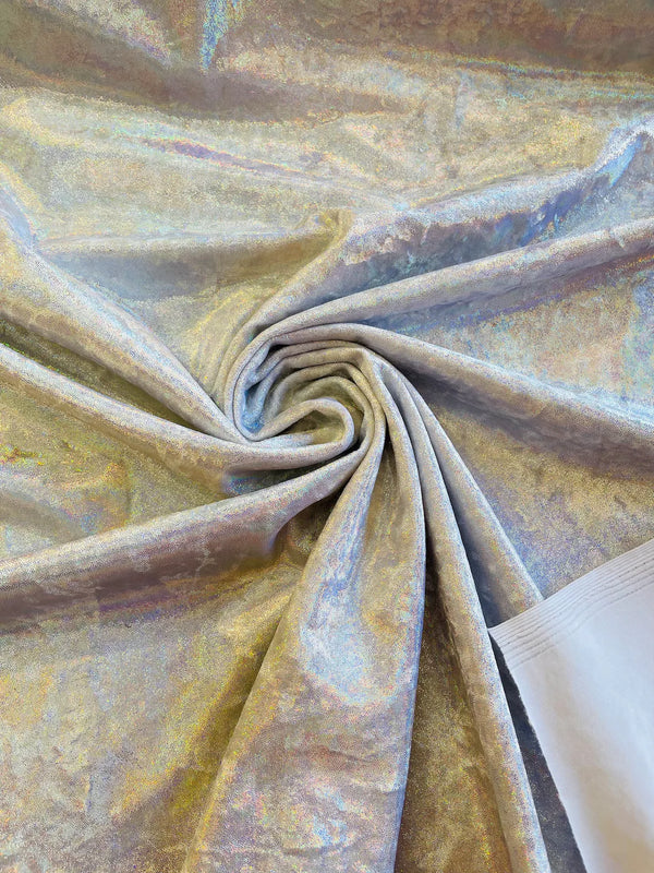 Iridescent Foggy Foil Fabric - Silver Iridescent - Oil Slick 58/60" Stretch Foil Velvet Fabric By Yard