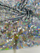 Round Large Sequins - Silver Iridescent - Paillette Large Round Sequins Design Fabric By Yard