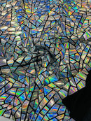 Mirror Sequins Velvet Fabric - Iridescent Silver - Large Shiny Mirror Cut Sequins By Yard