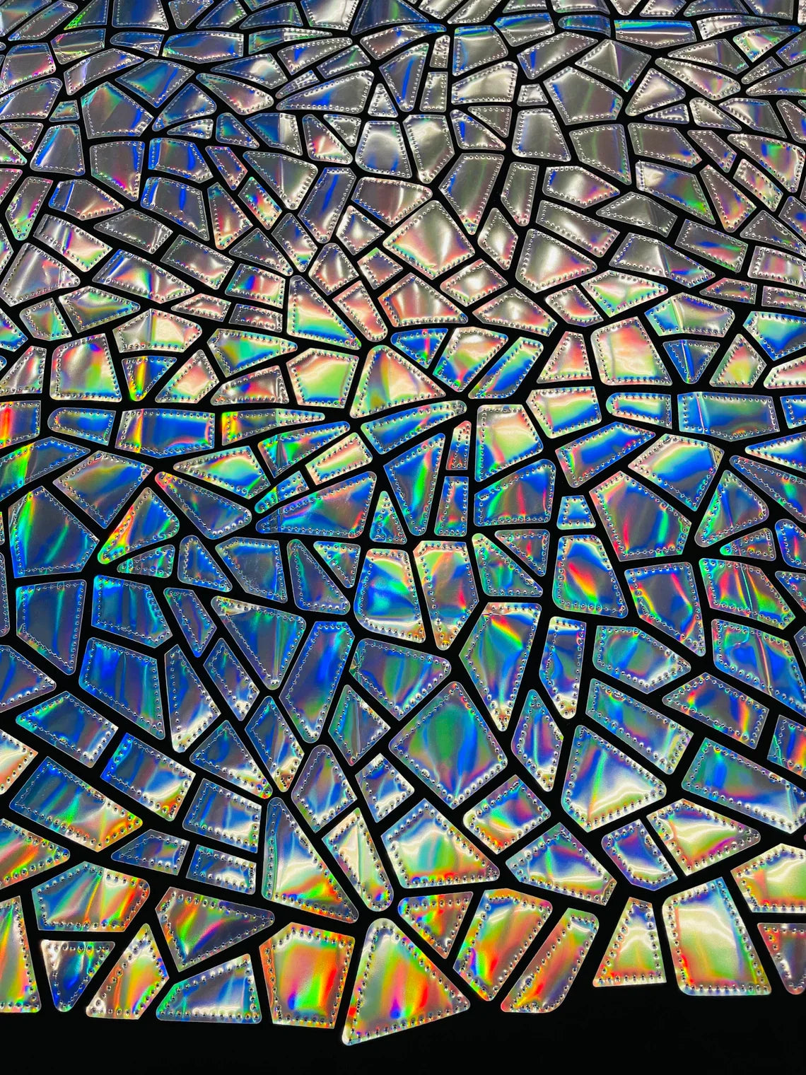Mirror Sequins Velvet Fabric - Iridescent Silver - Large Shiny Mirror Cut Sequins By Yard