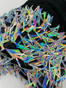 Sword Large Shiny Sequins - Silver Iridescent - Hanging Iridescent Sequins On Lace Fabric By Yard