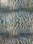 Tiger Design Spandex Fabric - Silver on Black - 58/60" Animal Print Mystique 4 Way Stretch Fabric By Yard
