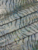 Tiger Design Spandex Fabric - Silver on Black - 58/60" Animal Print Mystique 4 Way Stretch Fabric By Yard