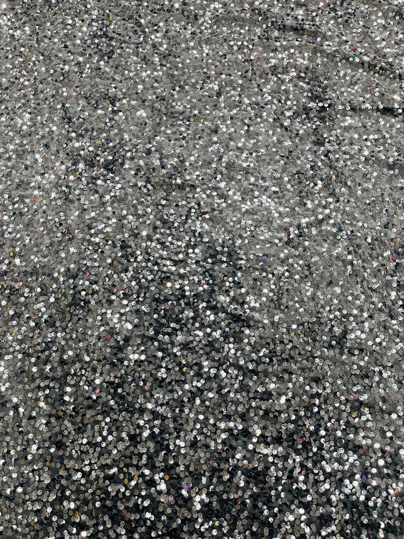 Stretch Velvet Sequins Fabric - Silver on Gray - Velvet Sequins 2 Way Stretch 58/60” By Yard