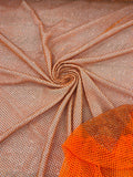 Fish Net Spandex Rhinestone Fabric - Silver on Orange - Spandex Fish Net Design Fabric with Rhinestones by Yard