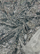 Orchid Design Sequins - Silver on White - 4 Way Stretch Full Sequins Floral Design Mesh Fabric By Yard