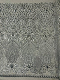 Geometric Pattern Sequins - Silver - 4 Way Stretch Colorful Shine Designer Sequins By Yard