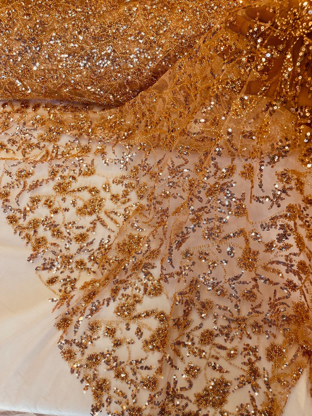Beaded Floral Plant Design - Skin - Embroidered Beaded Flower Plants Sequins Fabric By Yard
