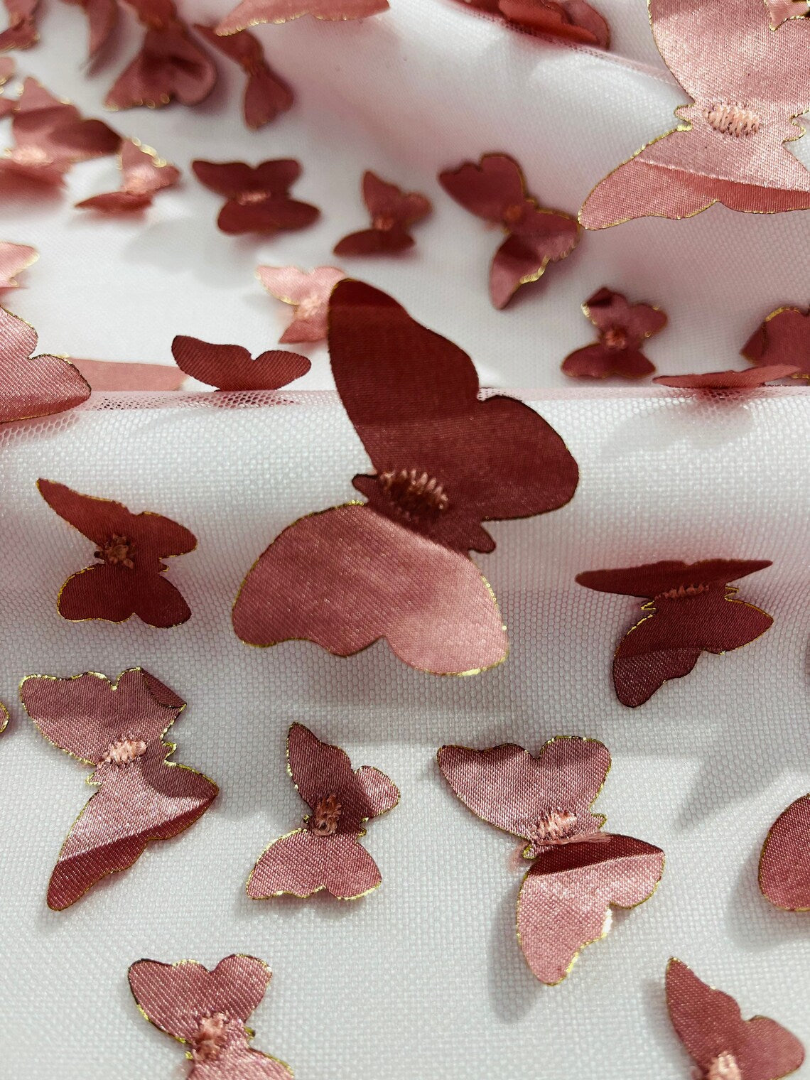 3D Butterfly Design Lace - Skin - Embroidered Lace with 3D Butterfly Design By Yard