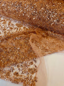 Beaded Floral Plant Design - Skin - Embroidered Beaded Flower Plants Sequins Fabric By Yard