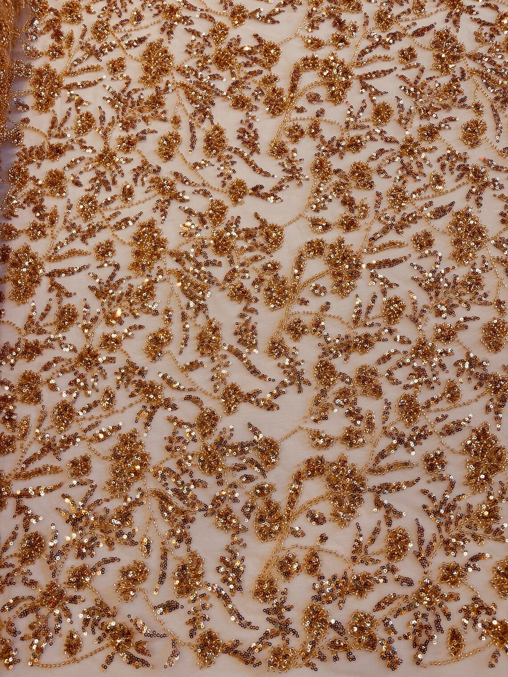 Beaded Floral Plant Design - Skin - Embroidered Beaded Flower Plants Sequins Fabric By Yard