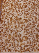 Beaded Floral Plant Design - Skin - Embroidered Beaded Flower Plants Sequins Fabric By Yard