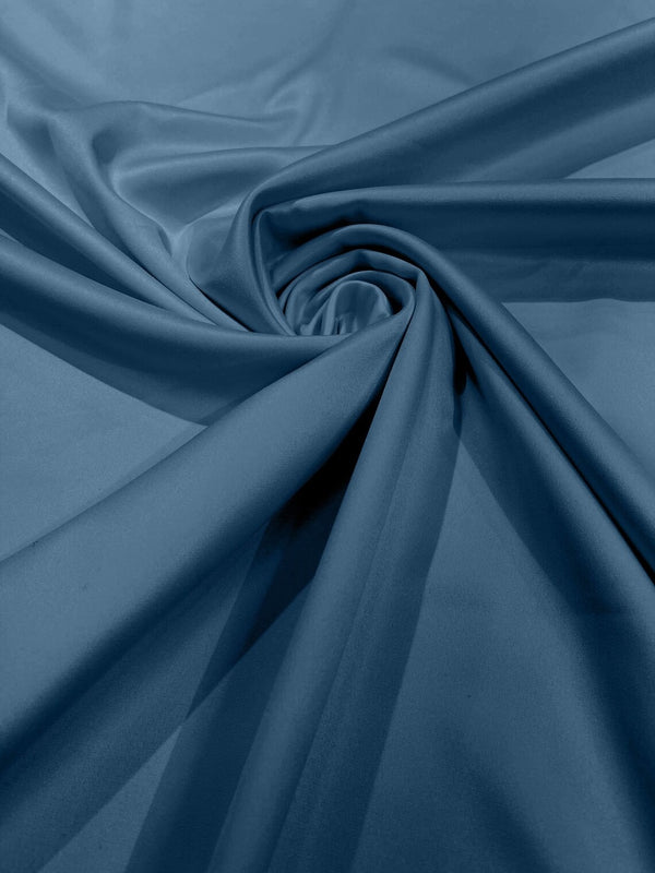 58/59" Satin Stretch Fabric Matte L'Amour - Steel Blue - Stretch Matte Satin Fabric Sold By Yard