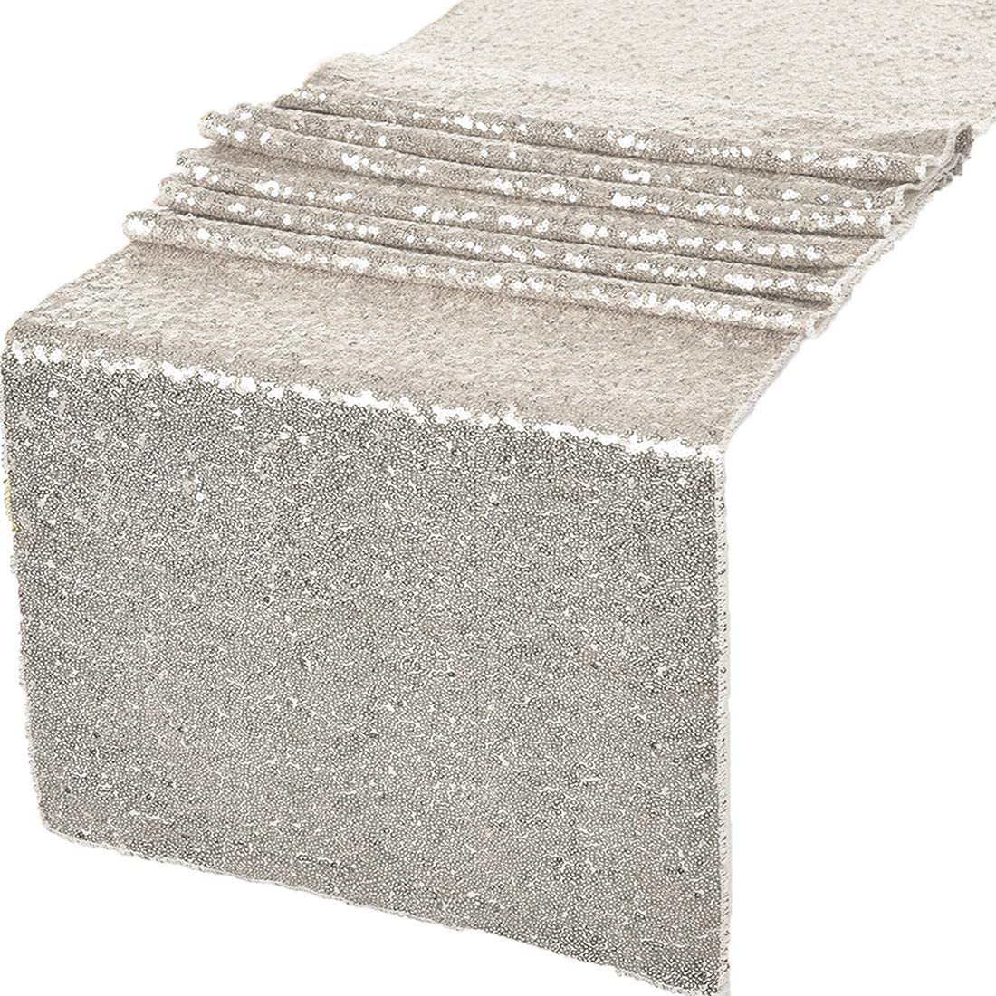 12" Sequins Table Runner - High Quality Shiny Sequin Fabric Table Runners (Pick Color & Size)