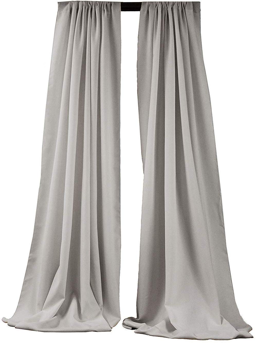 5 Feet x 10 Feet - Silver - Polyester Backdrop Drape Curtains, Polyester Poplin Backdrop - 1 Pair