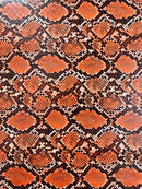 Snake Python Faux Leather Vinyl - Tangerine - 3D Snake Print Design Embossed Vinyl By Yard