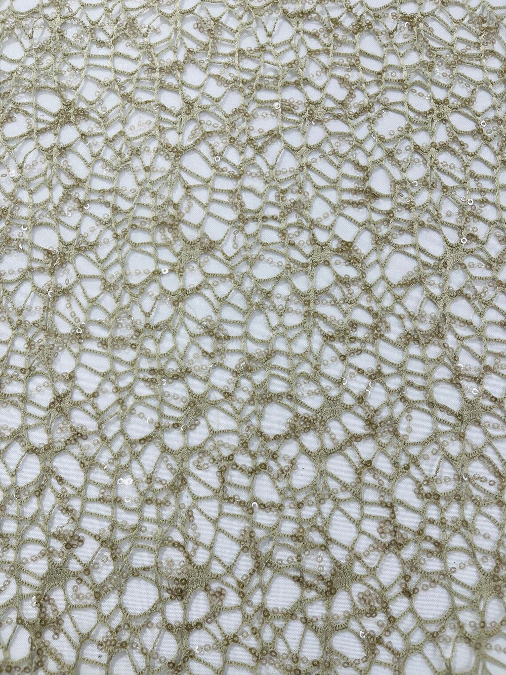 Cast Net Sequins Fabric - Taupe - Embroidery Fish Net Design Sequins Lace Fabric By Yard