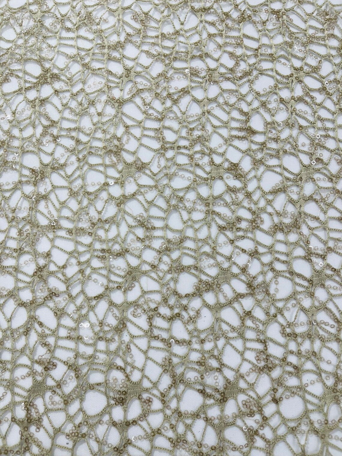 Cast Net Sequins Fabric - Taupe - Embroidery Fish Net Design Sequins Lace Fabric By Yard