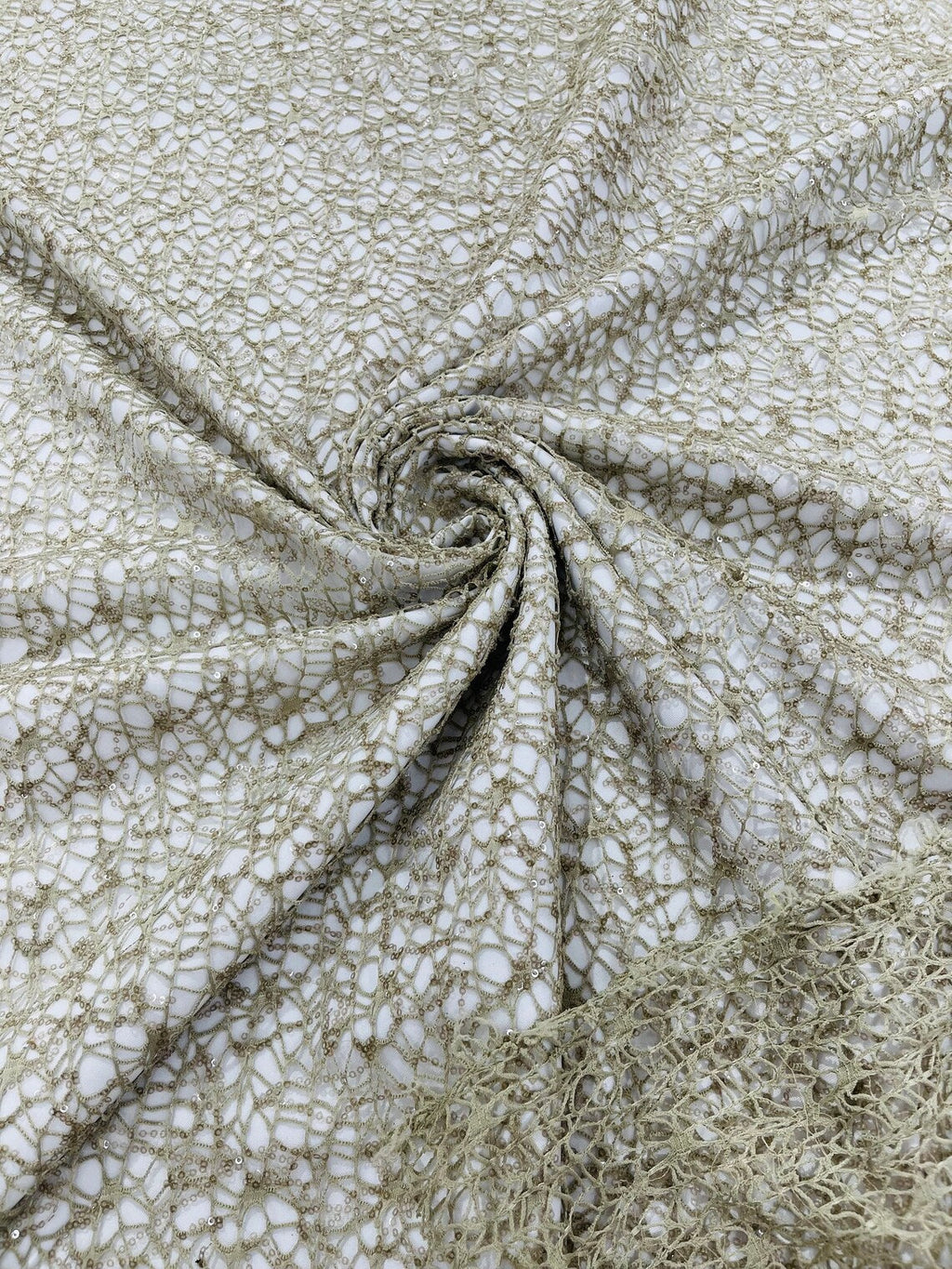 Cast Net Sequins Fabric - Taupe - Embroidery Fish Net Design Sequins Lace Fabric By Yard