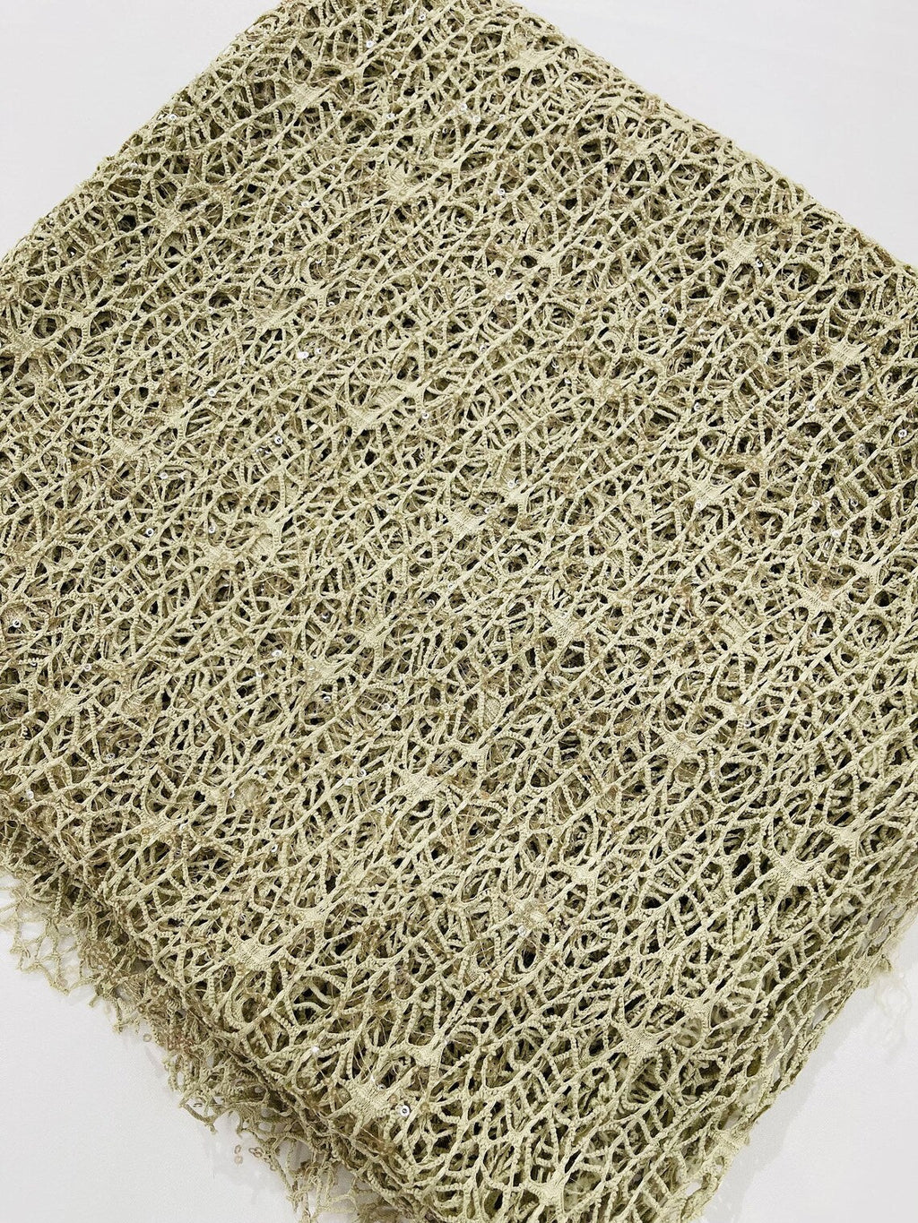 Cast Net Sequins Fabric - Taupe - Embroidery Fish Net Design Sequins Lace Fabric By Yard