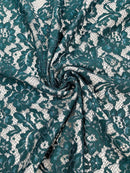 Corded Lace Fabric - Teal - Embroidered Flower Design Lace Fabric Sold By Yard