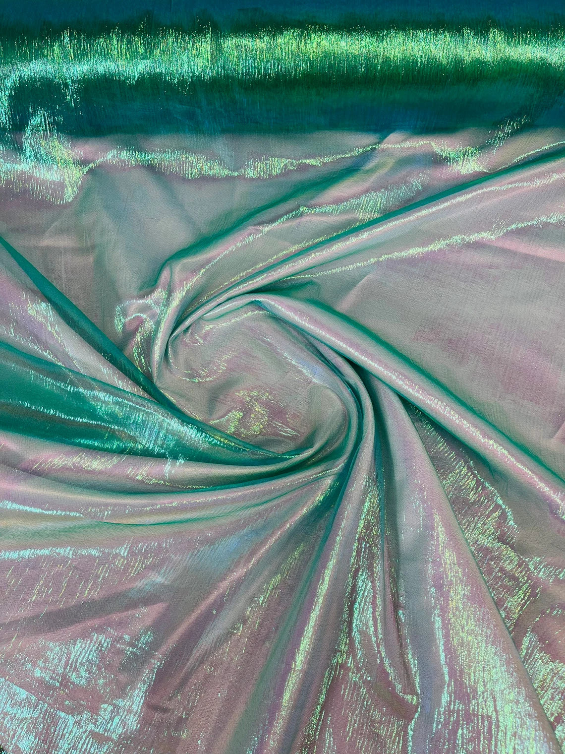 Crushed Organza - Iridescent Teal - 45" Sheer Crushed Organza Fabric Sold By Yard