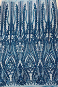 Mermaid Design Sequins Fabric - Teal - Sequins Fabric 4 Way Stretch on Mesh By Yard