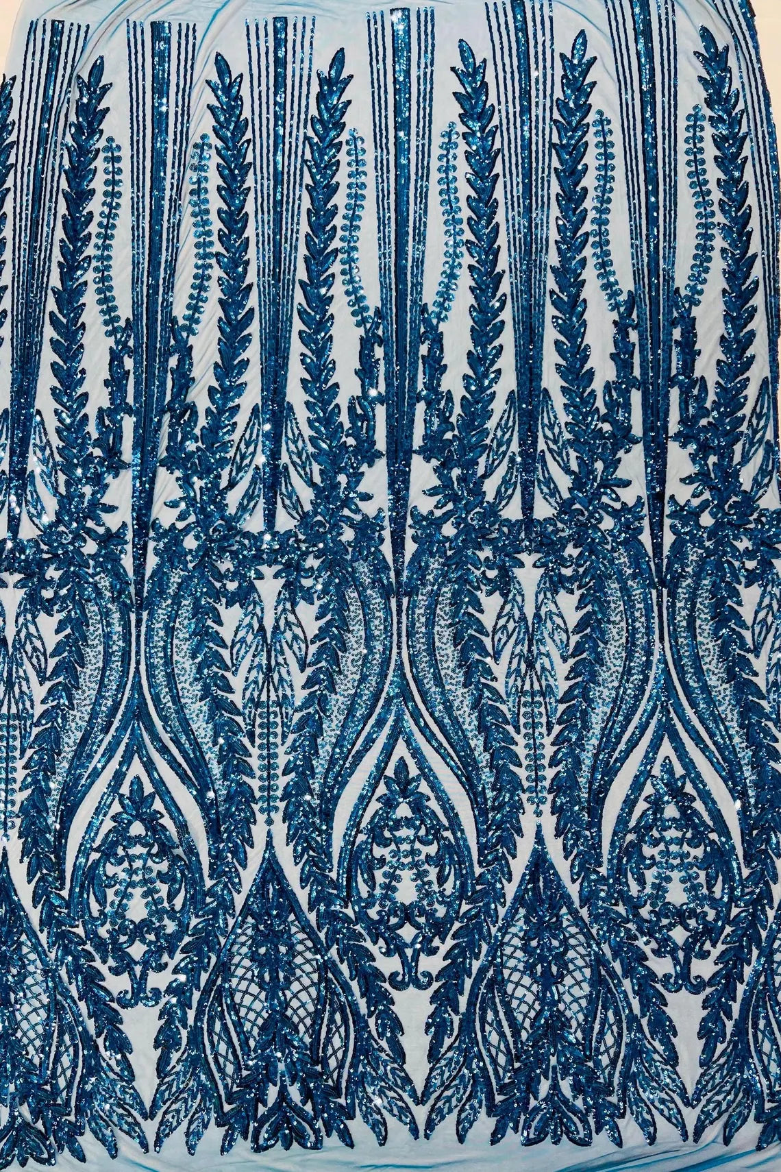 Mermaid Design Sequins Fabric - Teal - Sequins Fabric 4 Way Stretch on Mesh By Yard