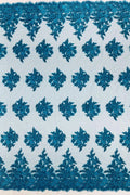 Corded Floral 3D Fabric - Teal - Embroidered Floral Design on Lace Mesh Fabric by Yard