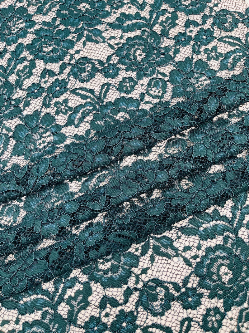 Corded Lace Fabric - Teal - Embroidered Flower Design Lace Fabric Sold