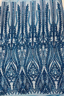Mermaid Design Sequins Fabric - Teal - Sequins Fabric 4 Way Stretch on Mesh By Yard