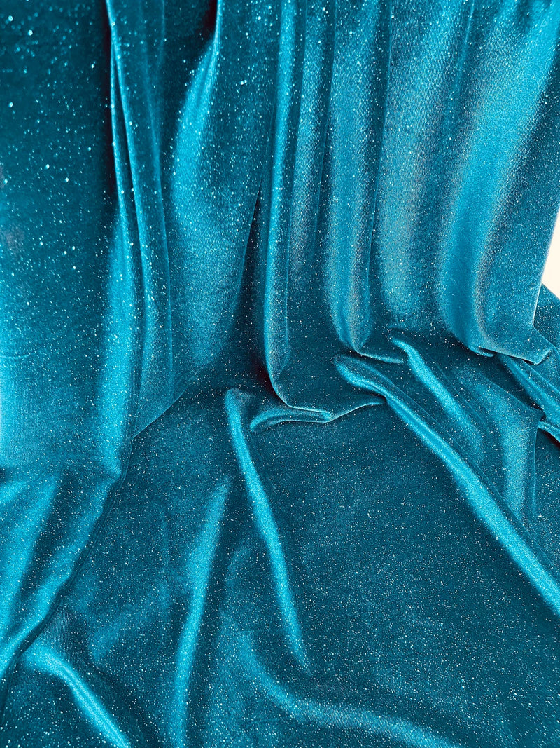 Glitter Stretch Velvet Fabric - 58"/60 Stretch Shimmer Glitter Velvet Fabric By Yard