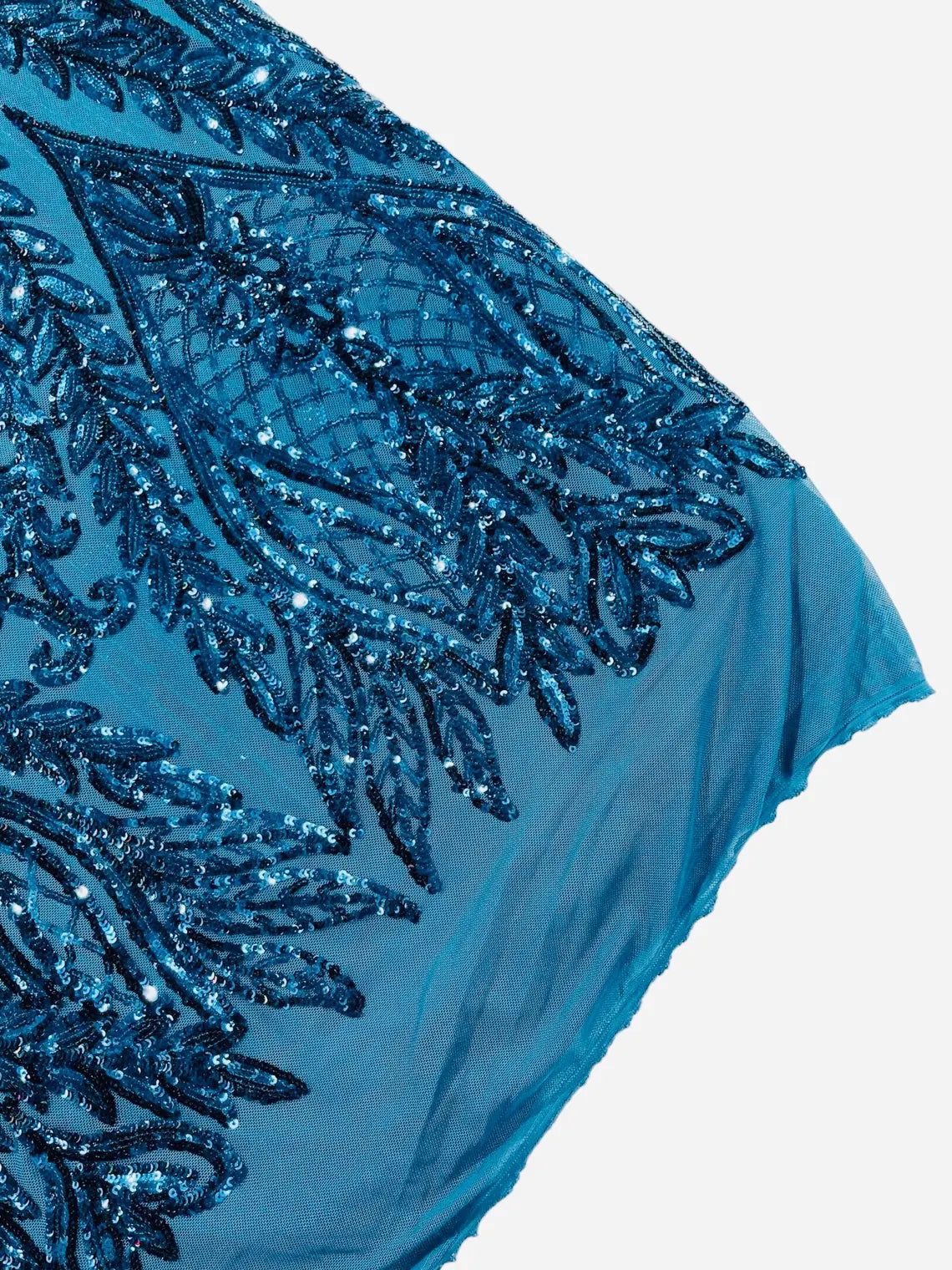 Mermaid Design Sequins Fabric - Teal - Sequins Fabric 4 Way Stretch on Mesh By Yard