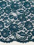 Corded Lace Fabric - Teal - Embroidered Flower Design Lace Fabric Sold By Yard