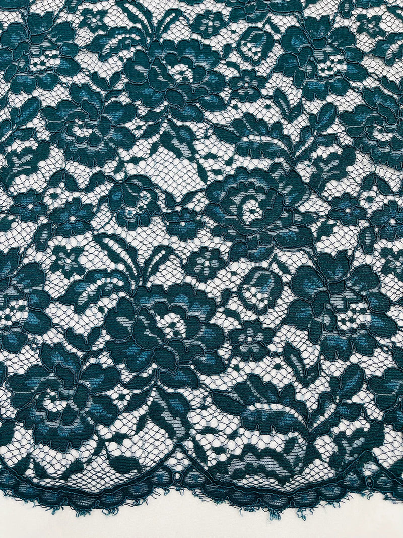 Corded Lace Fabric - Teal - Embroidered Flower Design Lace Fabric Sold