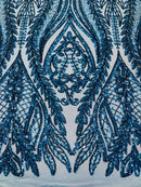 Mermaid Design Sequins Fabric - Teal - Sequins Fabric 4 Way Stretch on Mesh By Yard