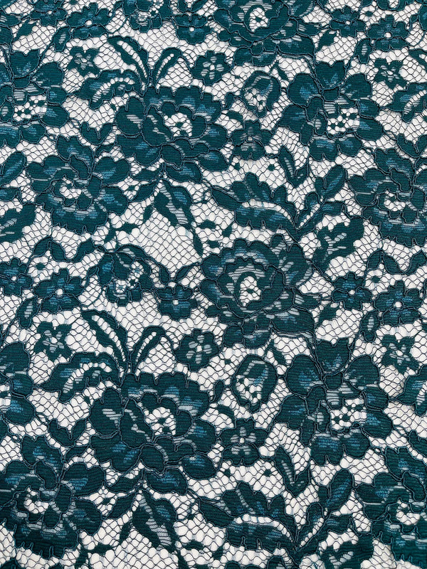 Corded Lace Fabric - Teal - Embroidered Flower Design Lace Fabric Sold By Yard