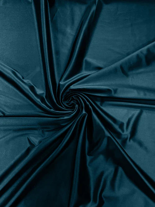 60" Heavy Shiny Satin Fabric - Teal Blue - Stretch Shiny Satin Fabric Sold By Yard