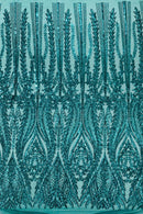 Mermaid Design Sequins Fabric - Teal Green - Sequins Fabric 4 Way Stretch on Mesh By Yard