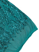 Mermaid Design Sequins Fabric - Teal Green - Sequins Fabric 4 Way Stretch on Mesh By Yard