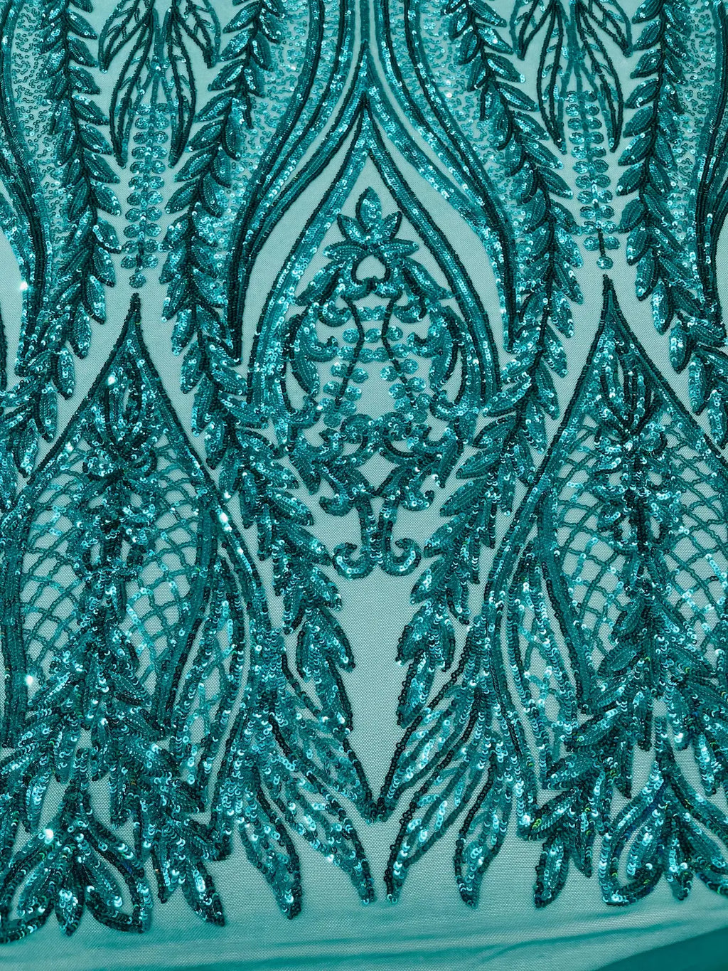 Mermaid Design Sequins Fabric - Teal Green - Sequins Fabric 4 Way Stretch on Mesh By Yard