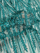 Mermaid Design Sequins Fabric - Teal Green - Sequins Fabric 4 Way Stretch on Mesh By Yard