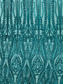Mermaid Design Sequins Fabric - Teal Green - Sequins Fabric 4 Way Stretch on Mesh By Yard