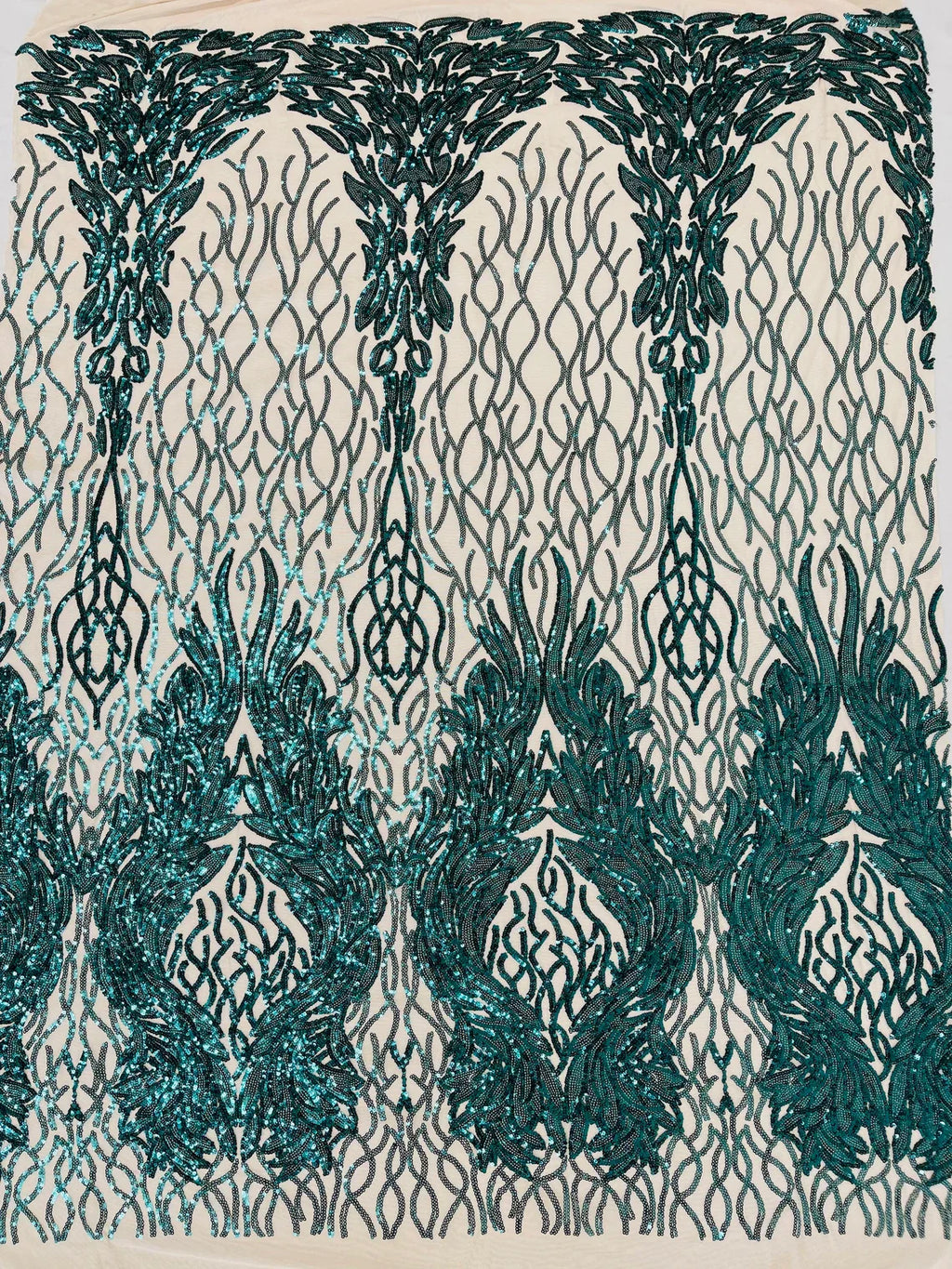 Fancy Leaf Design -  4 Way Stretch Embroidered Sequins Fabric - Pick Color - 25 Yard Roll