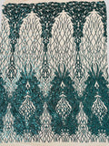 Fancy Leaf Design -  4 Way Stretch Embroidered Sequins Fabric - Pick Color - 25 Yard Roll