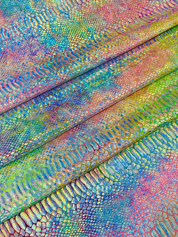 Anaconda Stretch Velvet - Tie Dye Rainbow - 58/60" Stretch Velvet Fabric with Anaconda Snake Print By Yard